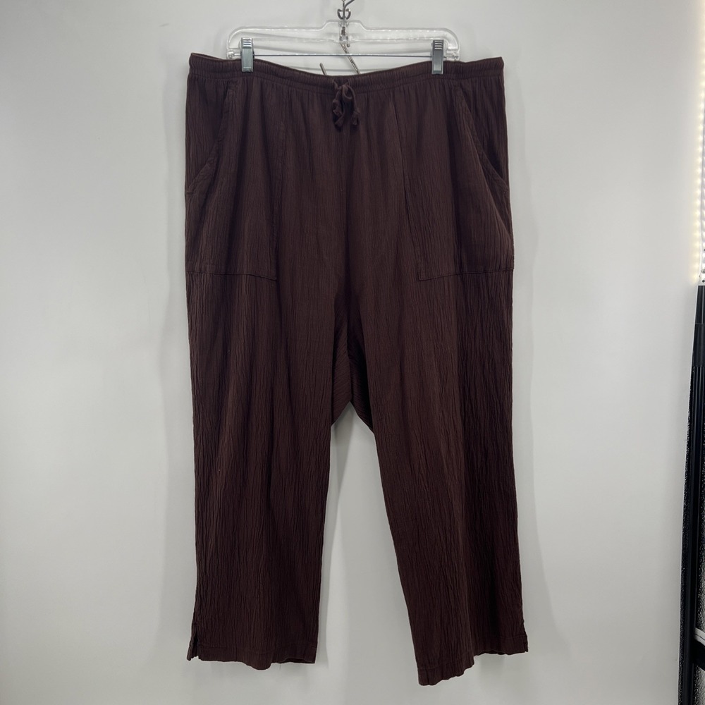 It's Your Adventure Wide Leg Pants Women 2X Brown Pull On Crop Lagenlook Cotton